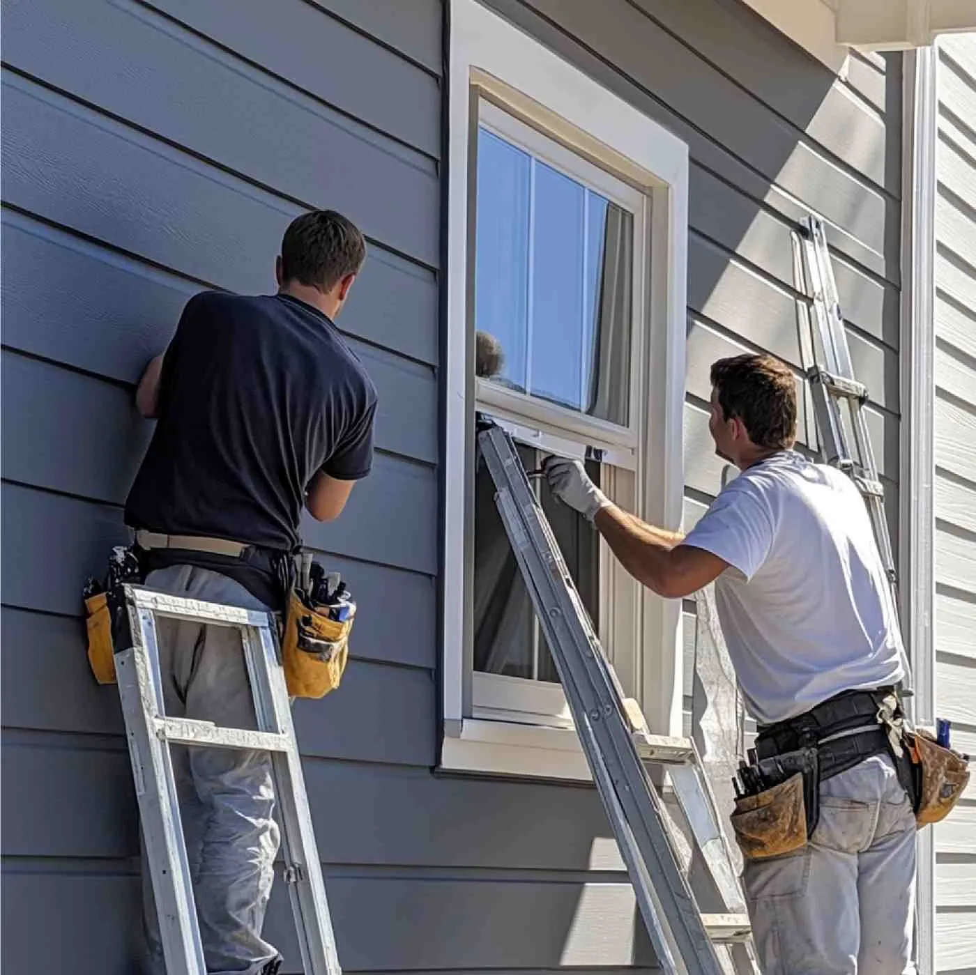 Professional window installation team at work